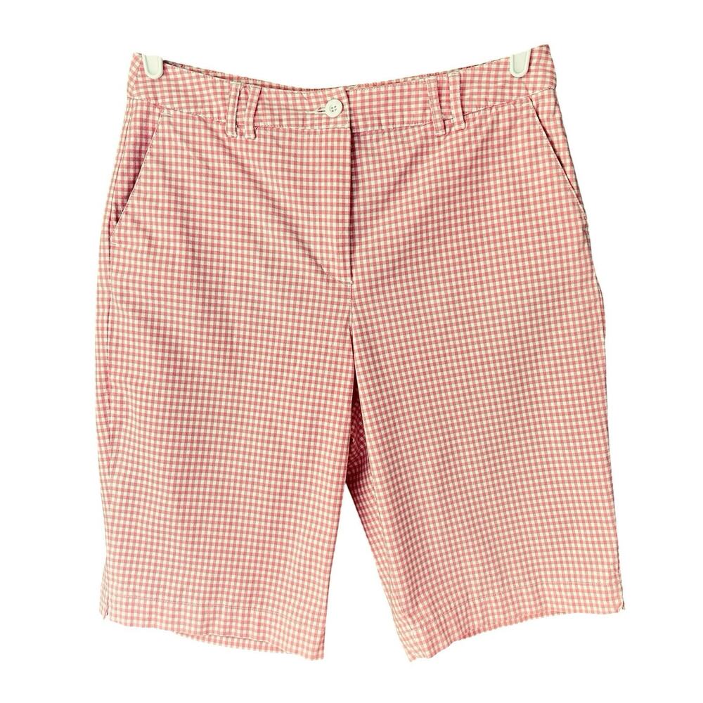 Talbots Women’s Pink White Gingham Cotton Blend Preppy Bermuda Shorts Size 12